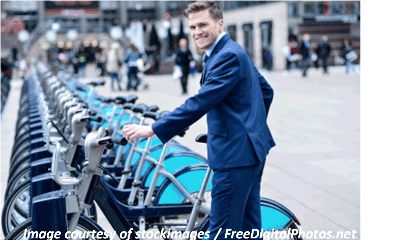 A business man at the Boris Bike rank