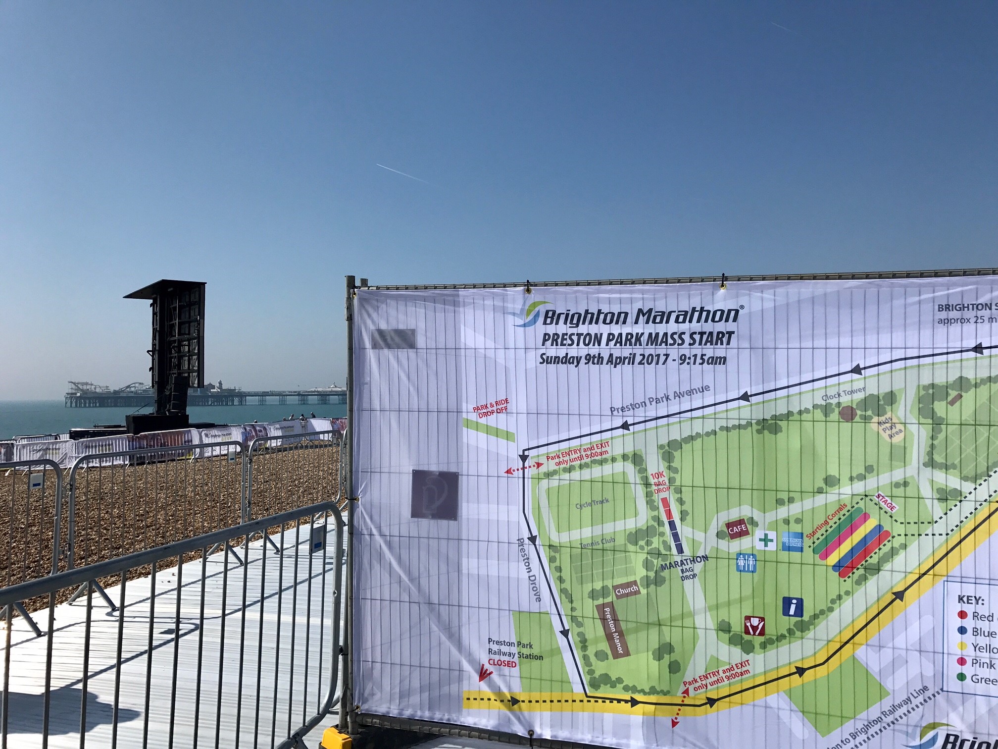 A picture of the map of the Brighton Marathon with the blue sky behind