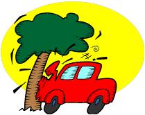Cartoon of a car hitting a tree