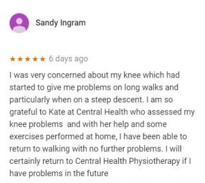 Patient review by Sandy Ingram for Kate Jupe, Central Health Physiotherapy