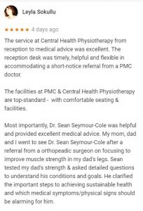 Review by Leyla Sokullu for Sean Seymour-Cole, Central Health Physiotherapy