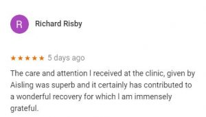 Review for Aisling Condon, physiotherapist with Central Health Physiotherapy, by Richard Risby