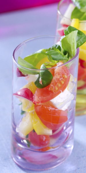A glass full of healthy fruits and veg