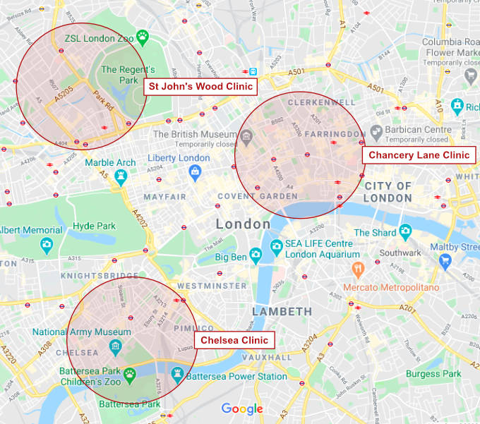 map of physiotherapy home visits in london